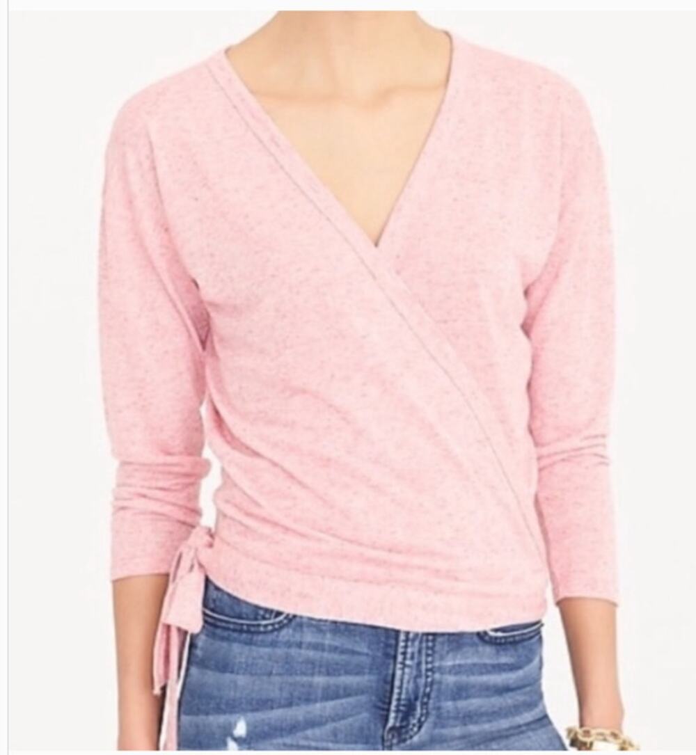 J. Crew Small Tie-Front Wrap Shirt Long Sleeve Light Heathered Pink Long Sleeve